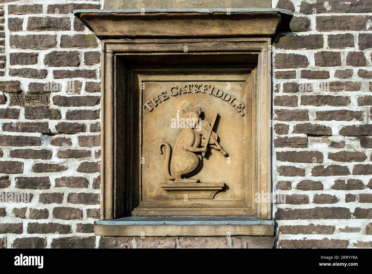 Cat and Fiddle,Distillery,sign,PeakDistrict,Derbyshire,England Stock Photo