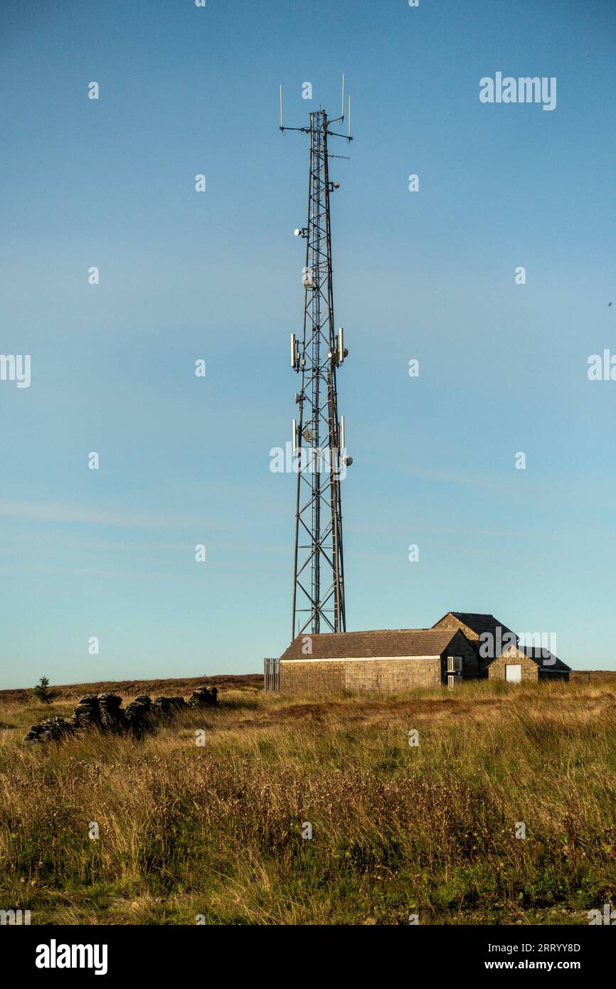 Communication Mast,Cat and Fiddle,Peak District,Derbyshire Stock Photo
