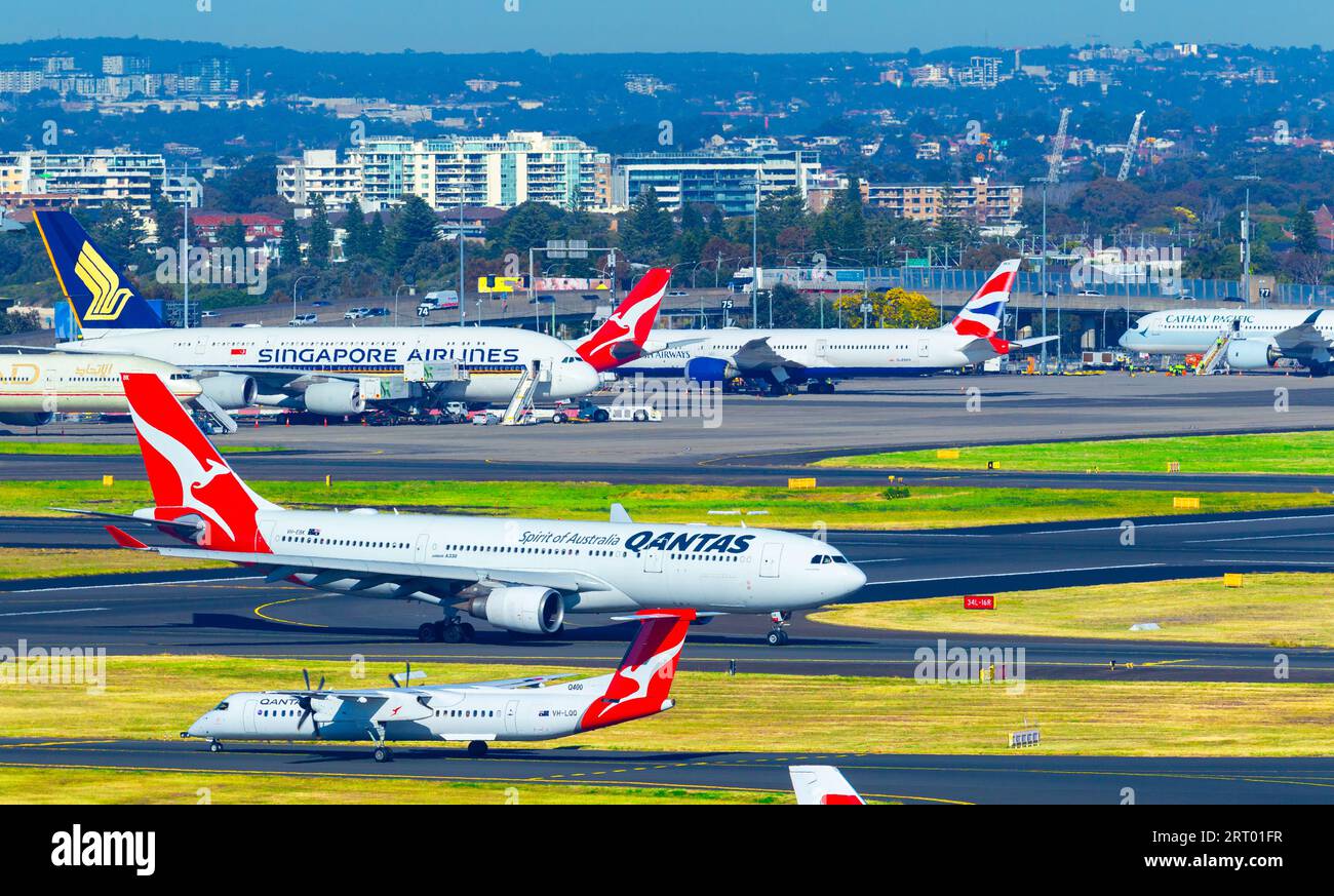 Aircraft movements at Sydney (Kingsford Smith) Airport in Sydney, Australia. Stock Photo