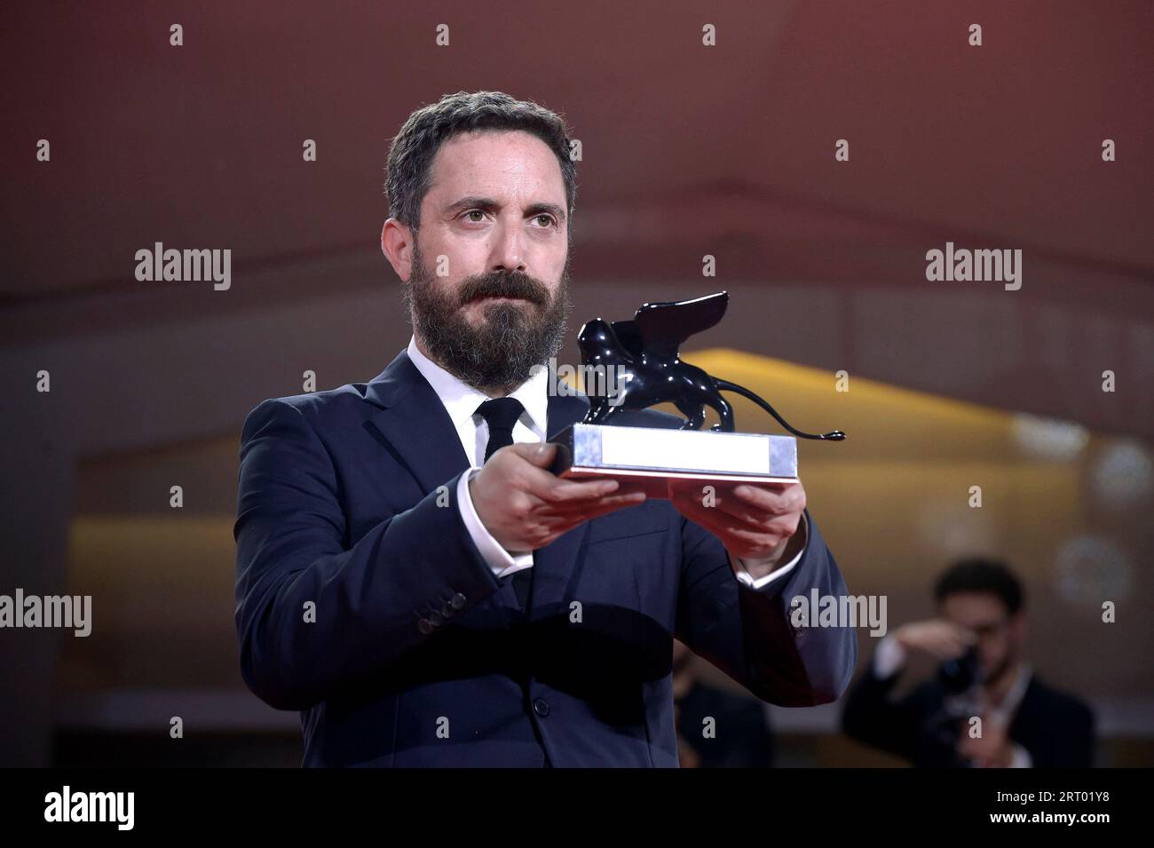 Venezia, Italy. 09th Sep, 2023. Pablo Larrain poses with the Best Screenplay Award for film 'El Conde' at the winner's photocall at the 80th Venice International Film Festival on Saturday, September 9, 2023 in Venice, Italy. Photo by Rocco Spaziani/UPI Credit: UPI/Alamy Live News Stock Photo