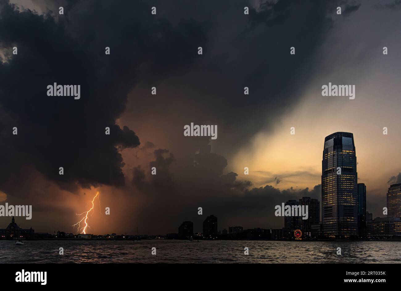 Lightning Strike Colgate Clock Exchange Place   Jersey City, New Jersey, USA Stock Photo