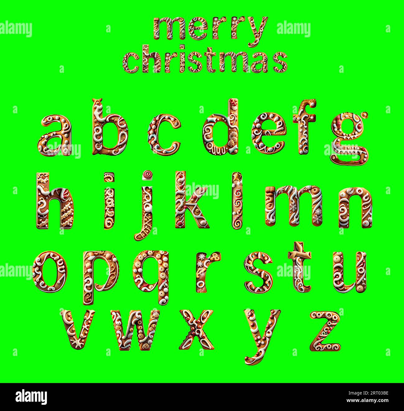 Christmas alphabet ,ginger bread ,holiday cookie texture, lower case
