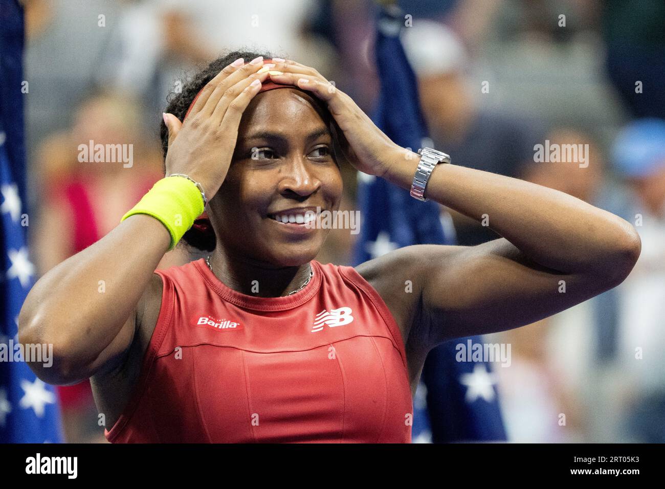 New York USA 9th Sep 2023 Coco - New York Usa 9th Sep 2023 Coco Gauff Of The United States Reacts During The Awarding Ceremony For The Womens Singles At The 2023 Us Open Tennis Championships In New York The United States On Sept 9 2023 Credit Liu Jiexinhuaalamy Live News 2RT05K3 