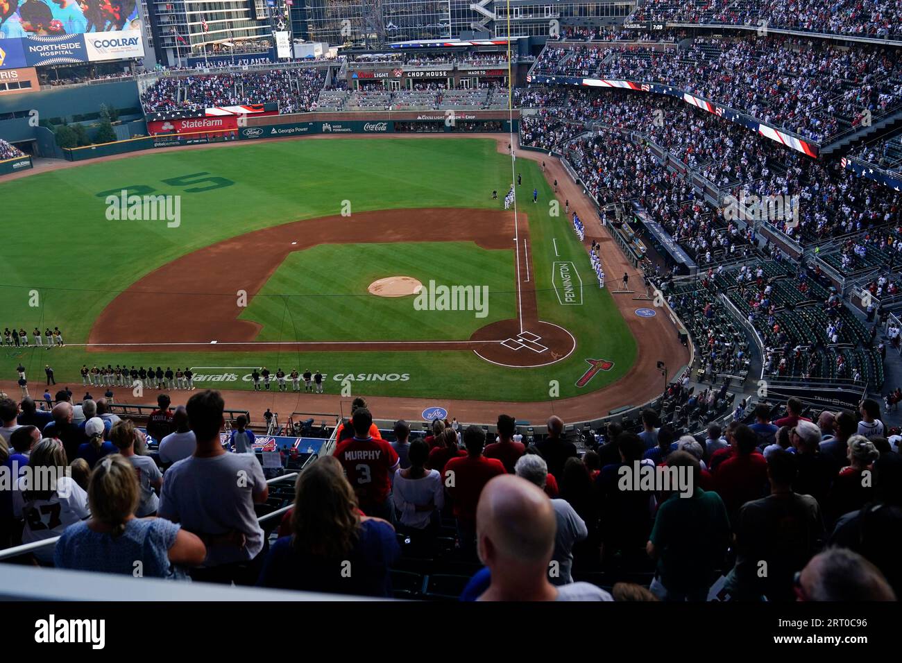 Former Atlanta Braves player Andruw Jones' number is seen on the field ...