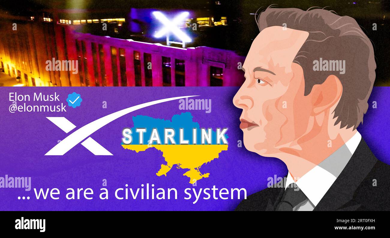 September 9, 2023 quote from Elon Musks tweet about Ukraine and Stalink.  This editorial illustration shows Elon Musk official Twitter profile Stock  Photo - Alamy