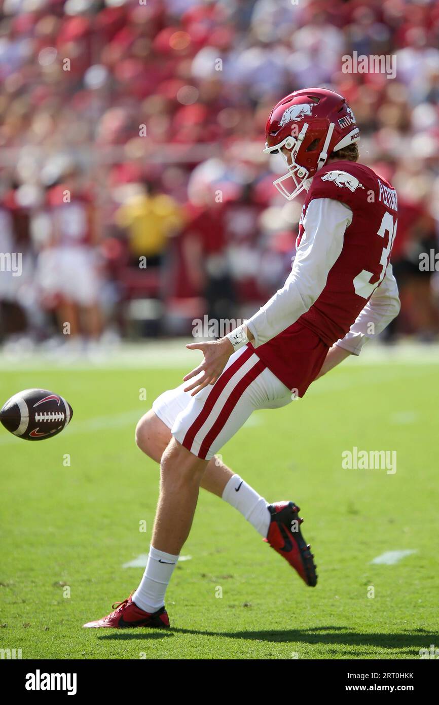 September 9, 2023 Max Fletcher 31 Arkansas punter prepares to put his foot to the ball