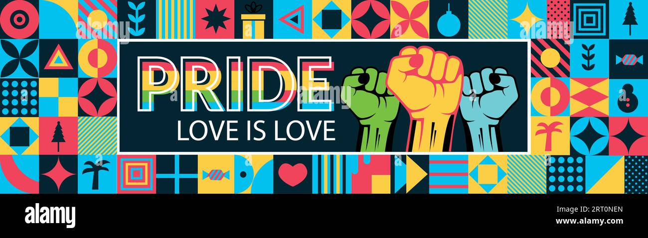 Pride day banner with modern retro abstract background design. Colorful ...
