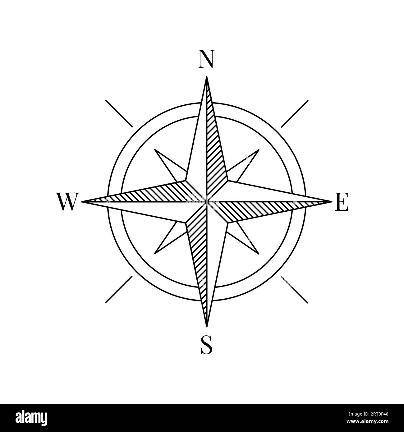 Compass direction indicator of north, south, west and east. Editable stroke lines Stock Vector