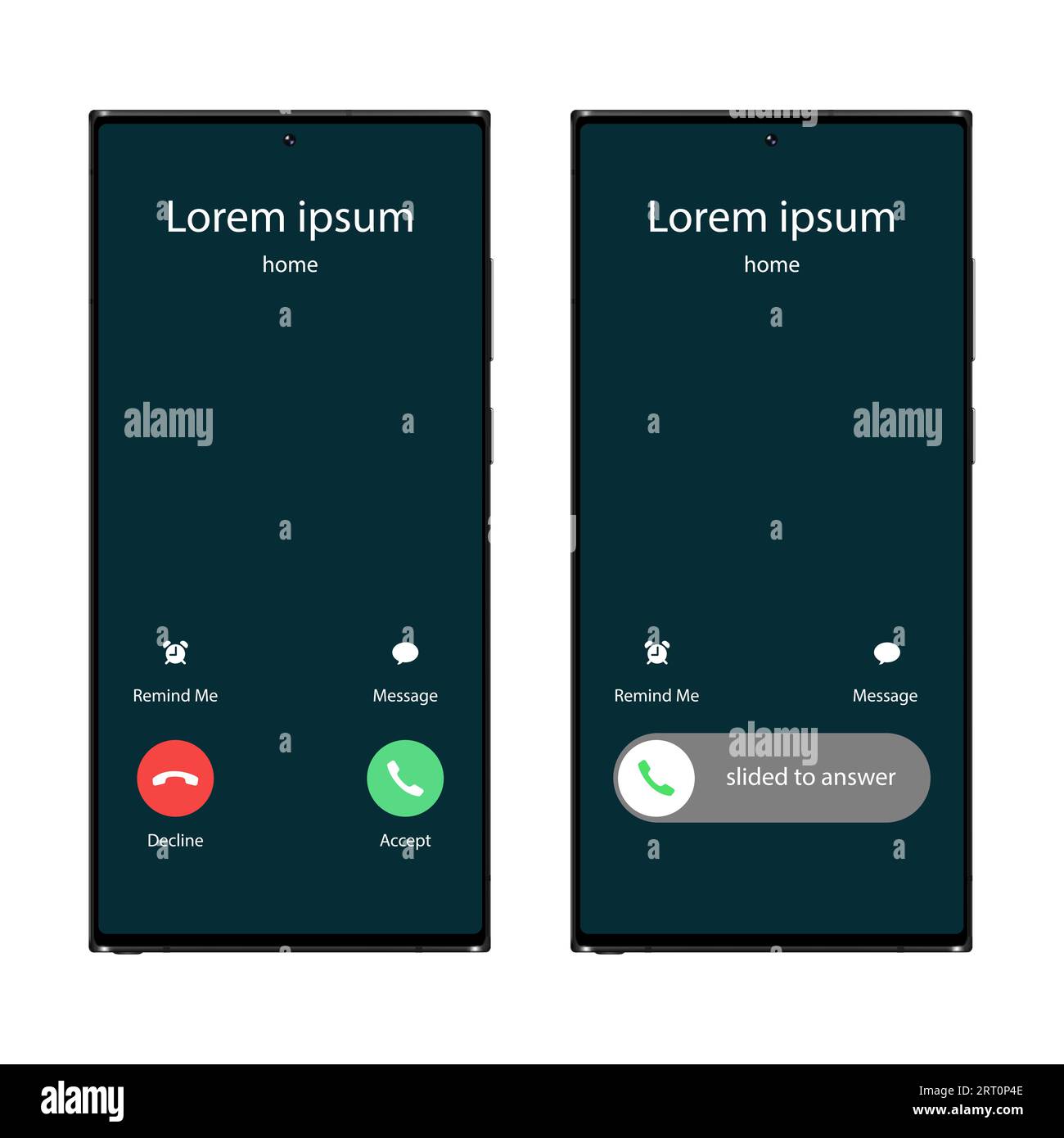 Phone incoming call user interface ui. Slide to answer, accept, decline ...