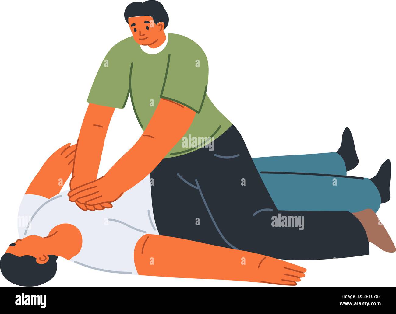 Cardiopulmonary resuscitation lifesaving technique for first aid and medical help in emergency situations. Isolated man giving artificial ventilation Stock Vector