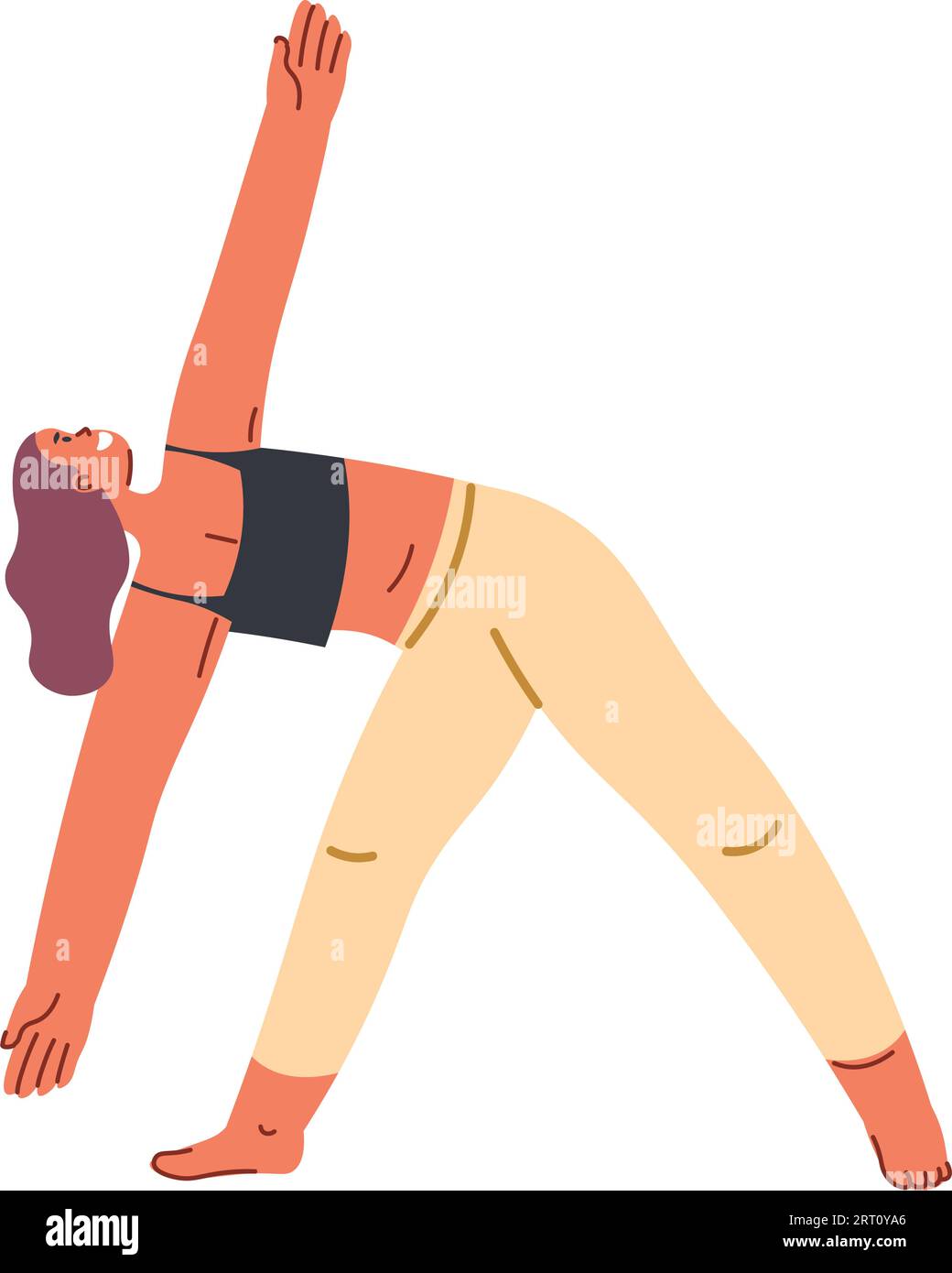 Side plank pose reverse triangle, isolated female character doing parivrtta trikonasana. Yoga and meditation, health and wellbeing, activity and keepi Stock Vector