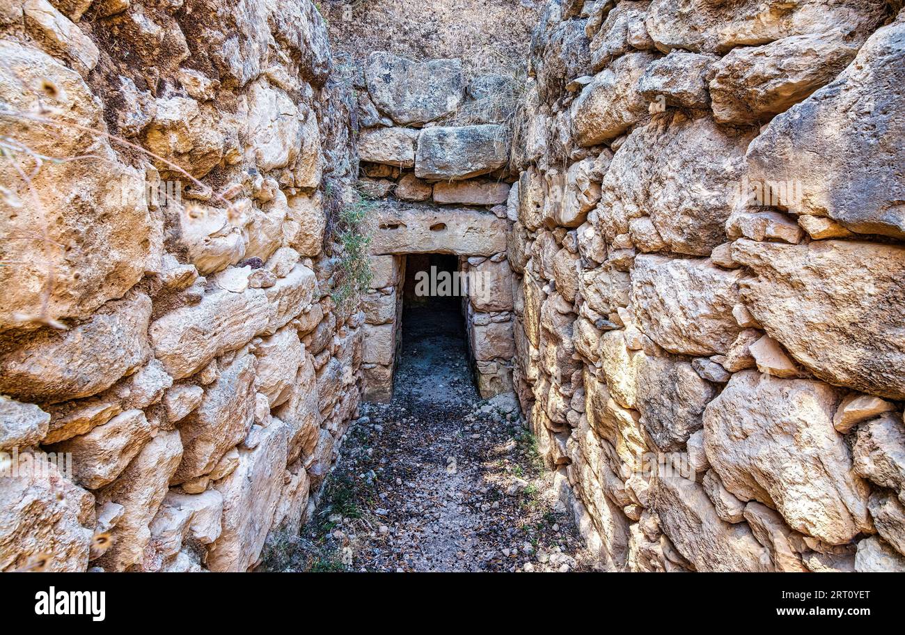Achladia Minoan Tholos Tomb is next to Maronia and is located in Crete, Greece Stock Photo