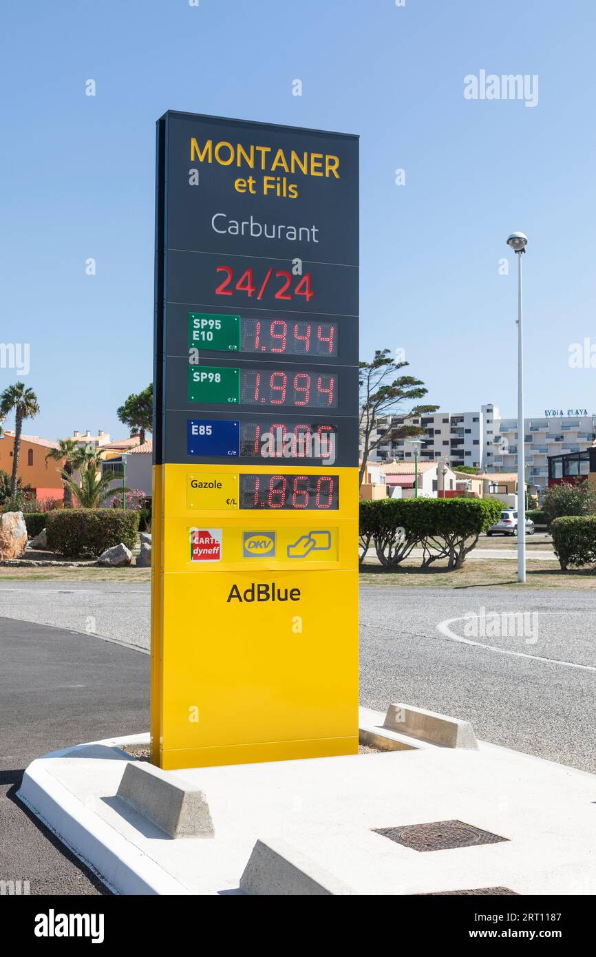 A petrol station price sign in the South of France Stock Photo