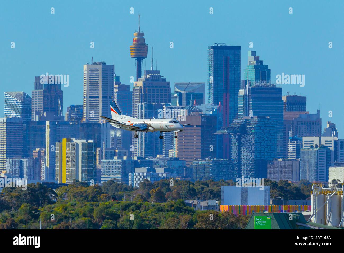 The city skyline of Sydney, Australia, with a Rex Regional Express
