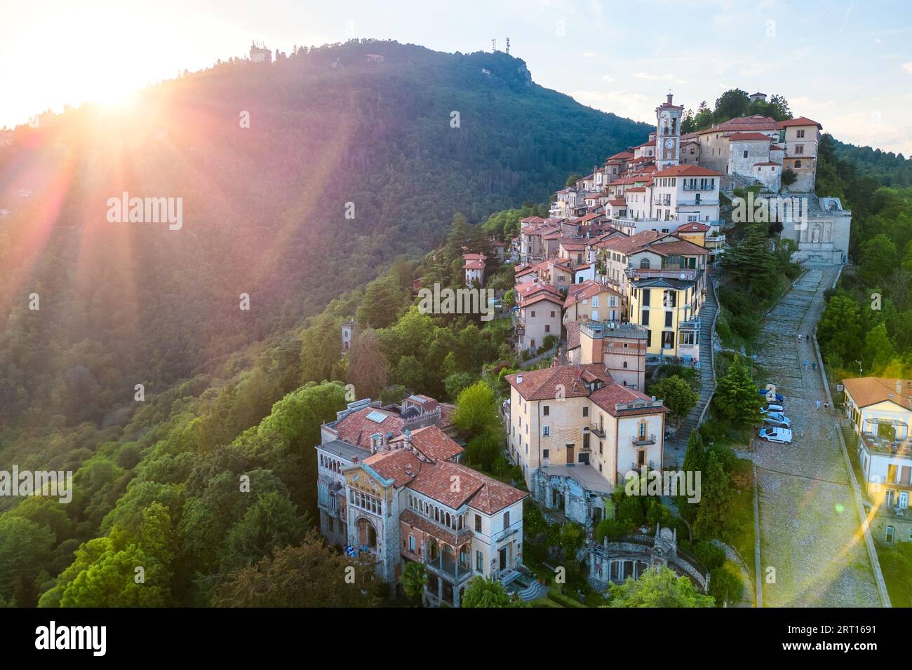 Aerial View Of Sacro Monte Di Varese During Golden Hour Santa Maria 