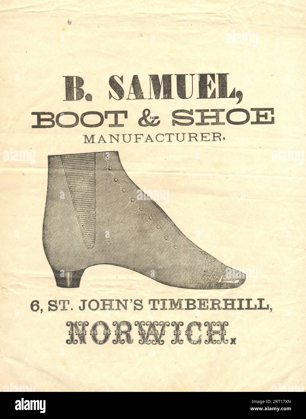 Timberhill Paper bag advertising B Samuel, Boot & shoe Manufacturer, 6 St John's ...
