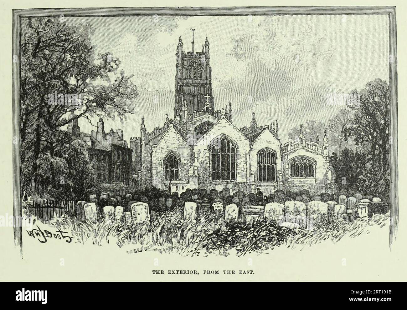 THE EXTERIOR, FROM THE EAST. Church of St. John the Baptist, Cirencester is a market town in Gloucestershire, England, from the book ' Cathedrals, abbeys and churches of England and Wales : descriptive, historical, pictorial ' by Bonney, T. G. (Thomas George), 1833-1923; Publisher London : Cassell 1890 Stock Photo