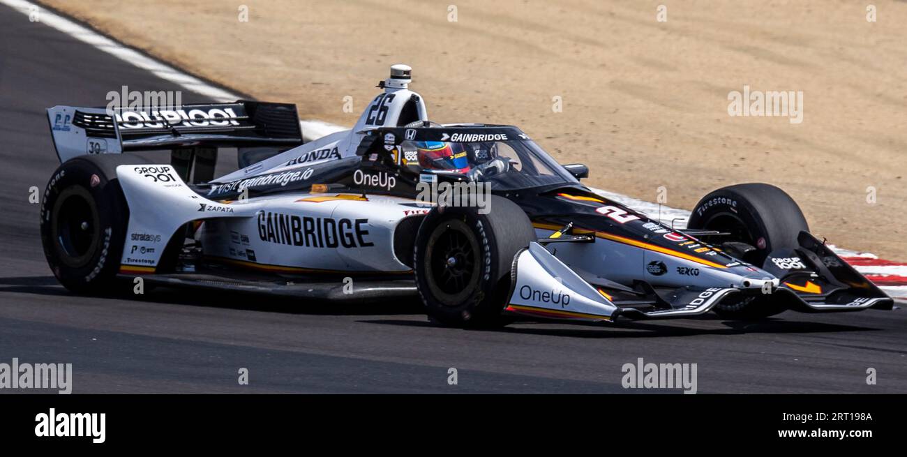 Monterey, California, USA. September 09 2023 Monterey, CA, U.S.A. Andretti Autosport with Curb-Agajanian driver Colton Herta (26) of United States coming out of turn 5 during the Firestone Grand Prix of Monterey Indycar Practice 2 at Weathertech Raceway Laguna Seca Monterey, CA Thurman James/CSM (Credit Image: © Thurman James/Cal Sport Media) Credit: Cal Sport Media/Alamy Live News Stock Photo