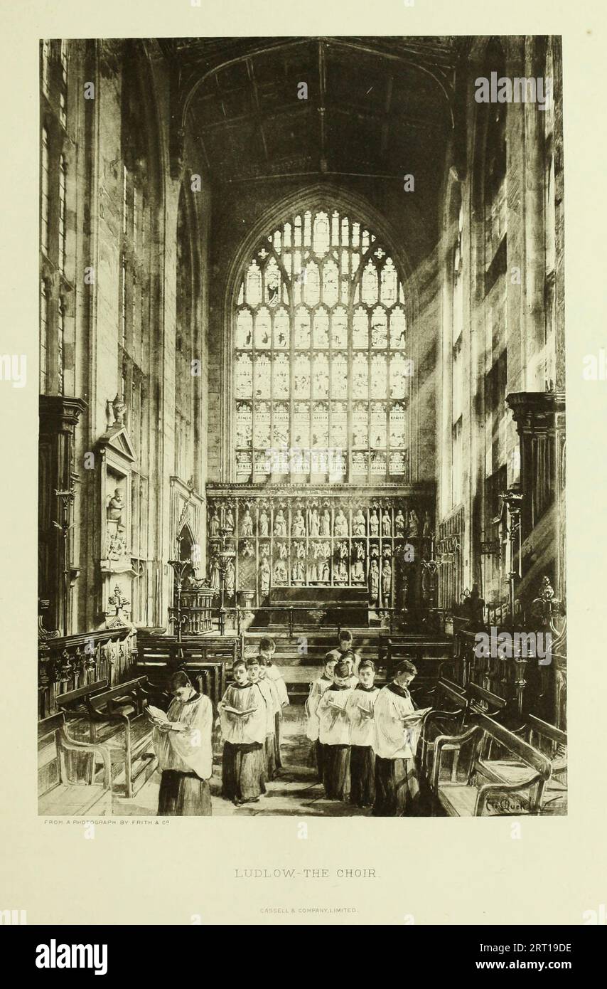 The Choir LUDLOW, THE NOBLEST PARISH CHURCH IN ENGLAND. Ludlow is a market town and civil parish in Shropshire, England from the book ' Cathedrals, abbeys and churches of England and Wales : descriptive, historical, pictorial ' by Bonney, T. G. (Thomas George), 1833-1923; Publisher London : Cassell 1890 Stock Photo
