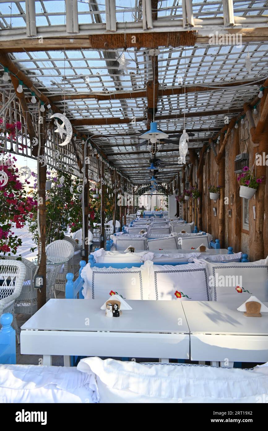 Tables outside Arabian Tea House restaurant in Deira, a historically