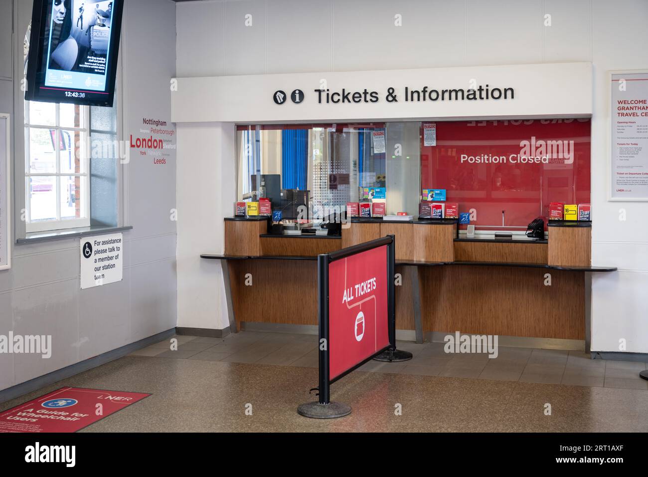 The Station, Grantham Lincolnshire – The ticket office and information centre in the station foyer Stock Photo