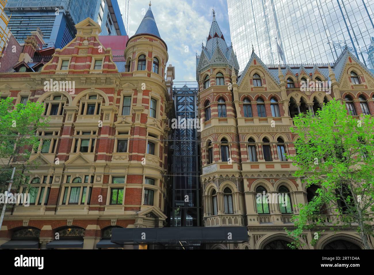 922 Modern building at the corner of Collins and Queen Streets, a second taller one on Collins Street. Melbourne-Australia. Stock Photo