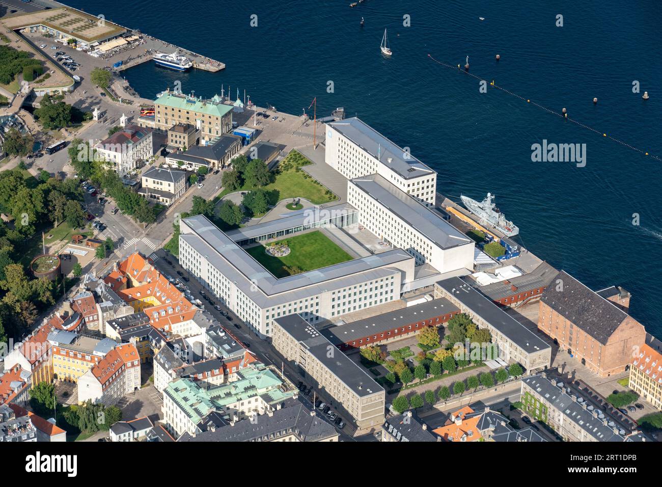 Copenhagen, Denmark, August 21, 2021 Aerial view of Maersk Head Office