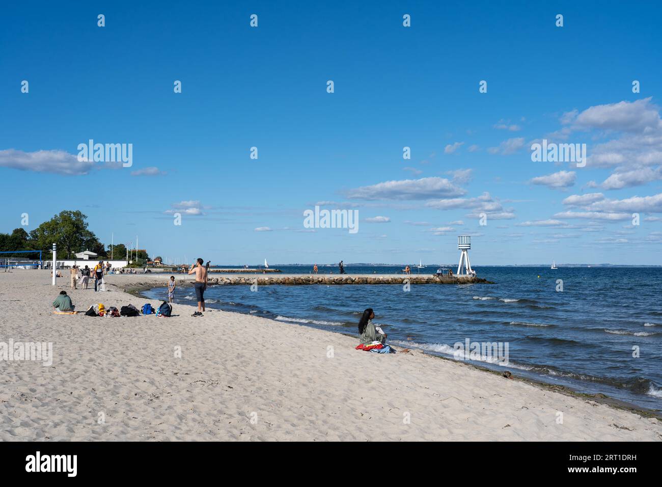 Klampenborg, Denmark, September 4, 2021: People at Bellevue Beach North of Copenhagen Stock Photo