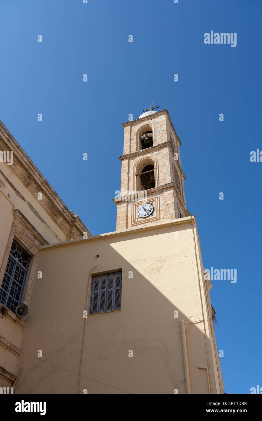 Chania, Greece, September 22, 2021: The bell tower of Chania Cathedral in the historic city centre Stock Photo