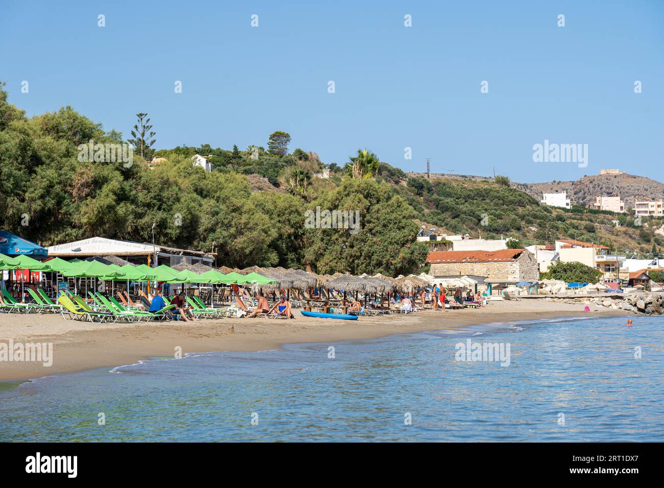 Crete, Greece, September 21, 2021: People at the local beach in Kalives Stock Photo