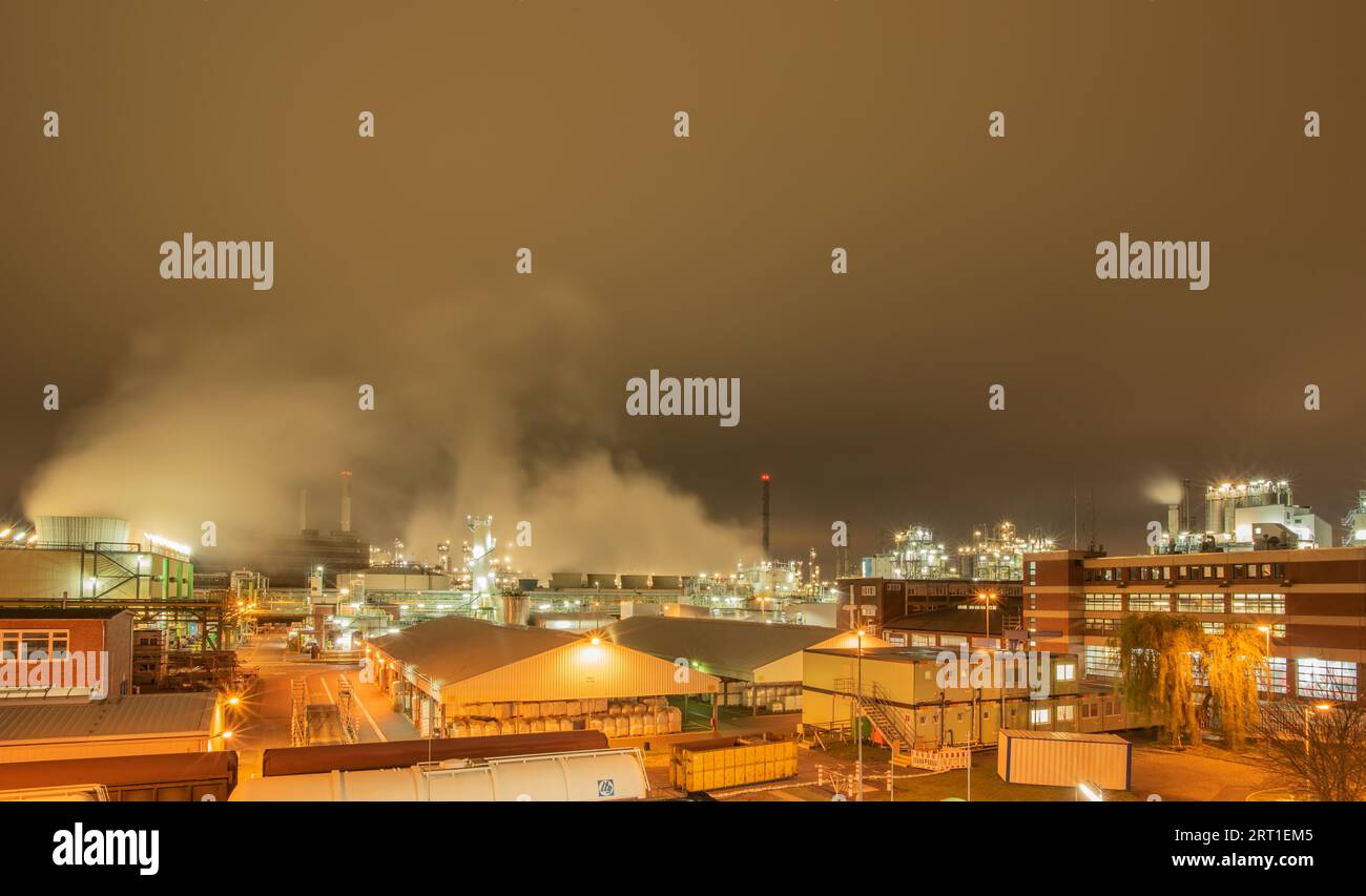 Brightly lit industrial area Stock Photo