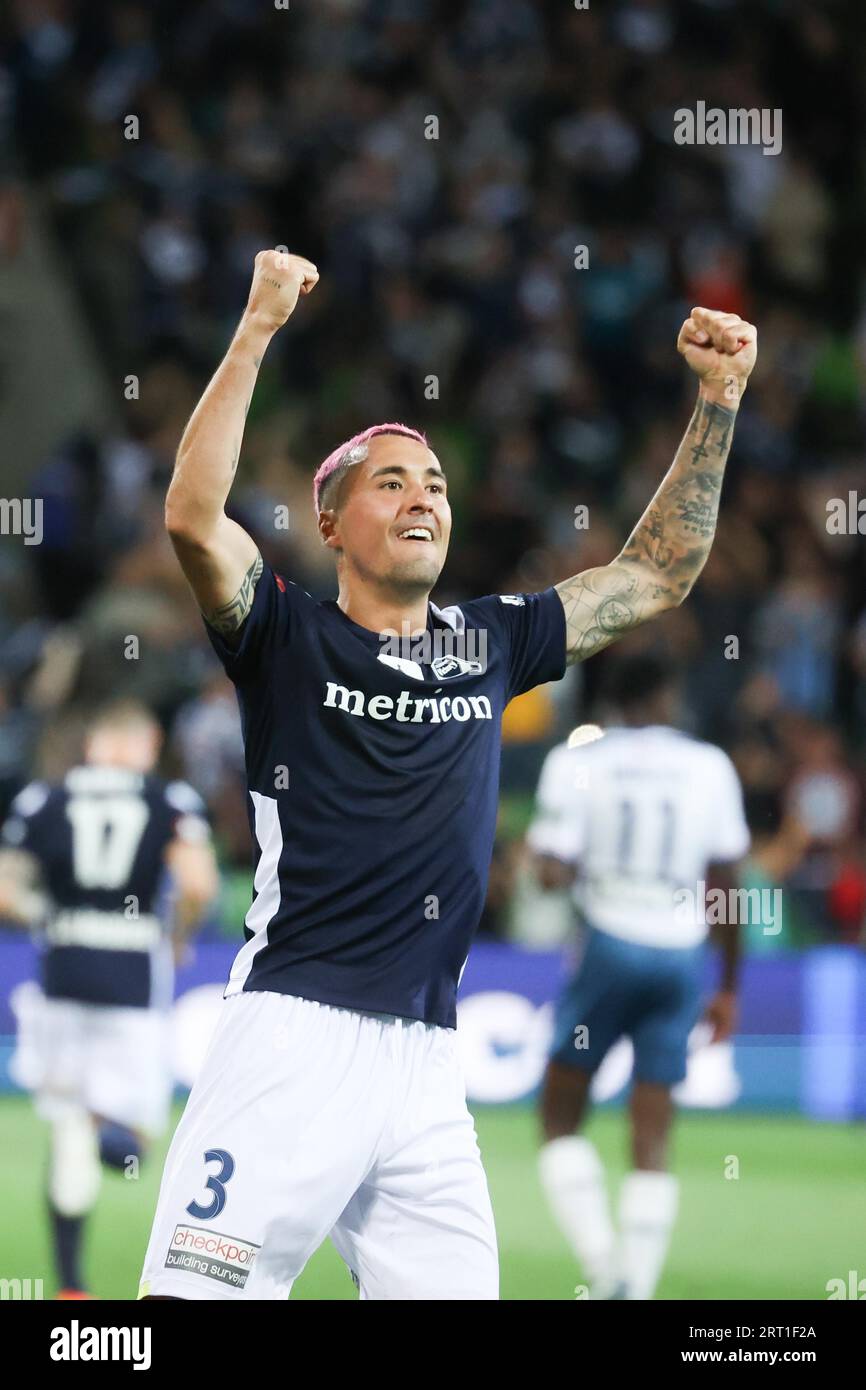 MELBOURNE, AUSTRALIA, FEBRUARY 05: Jason Davidson celebrates scoring a free kick during the 2021 FFA Cup Final match between Melbourne Victory and Stock Photo