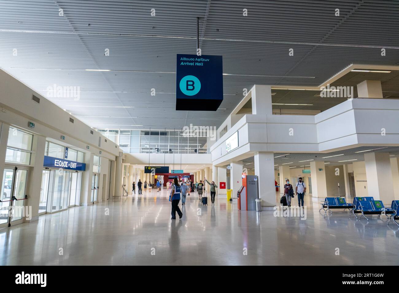Chania, Crete, Greece, September 23, 2021 People waiting inside the arrival hall of Chania