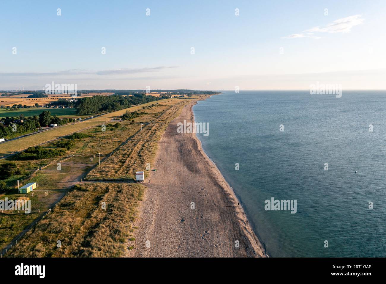 Dahme, Germany, July 31, 2021: Aerial drone view of Dahme Beach in Schleswig-Holstein Stock Photo