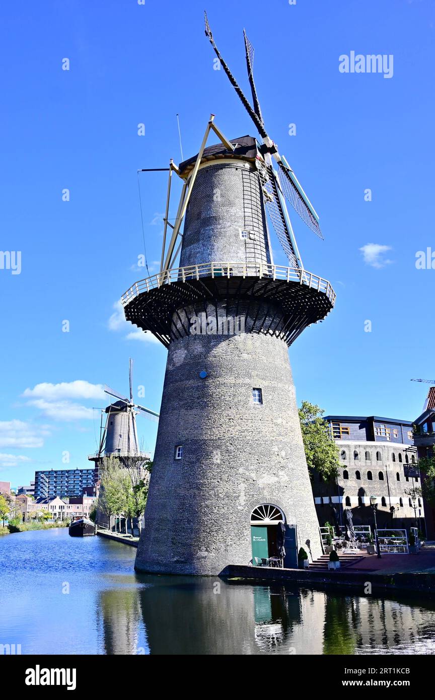 Molen de Noord, one of the highest mills in the world, now houses a restaurant, Schiedam, South Holland Stock Photo