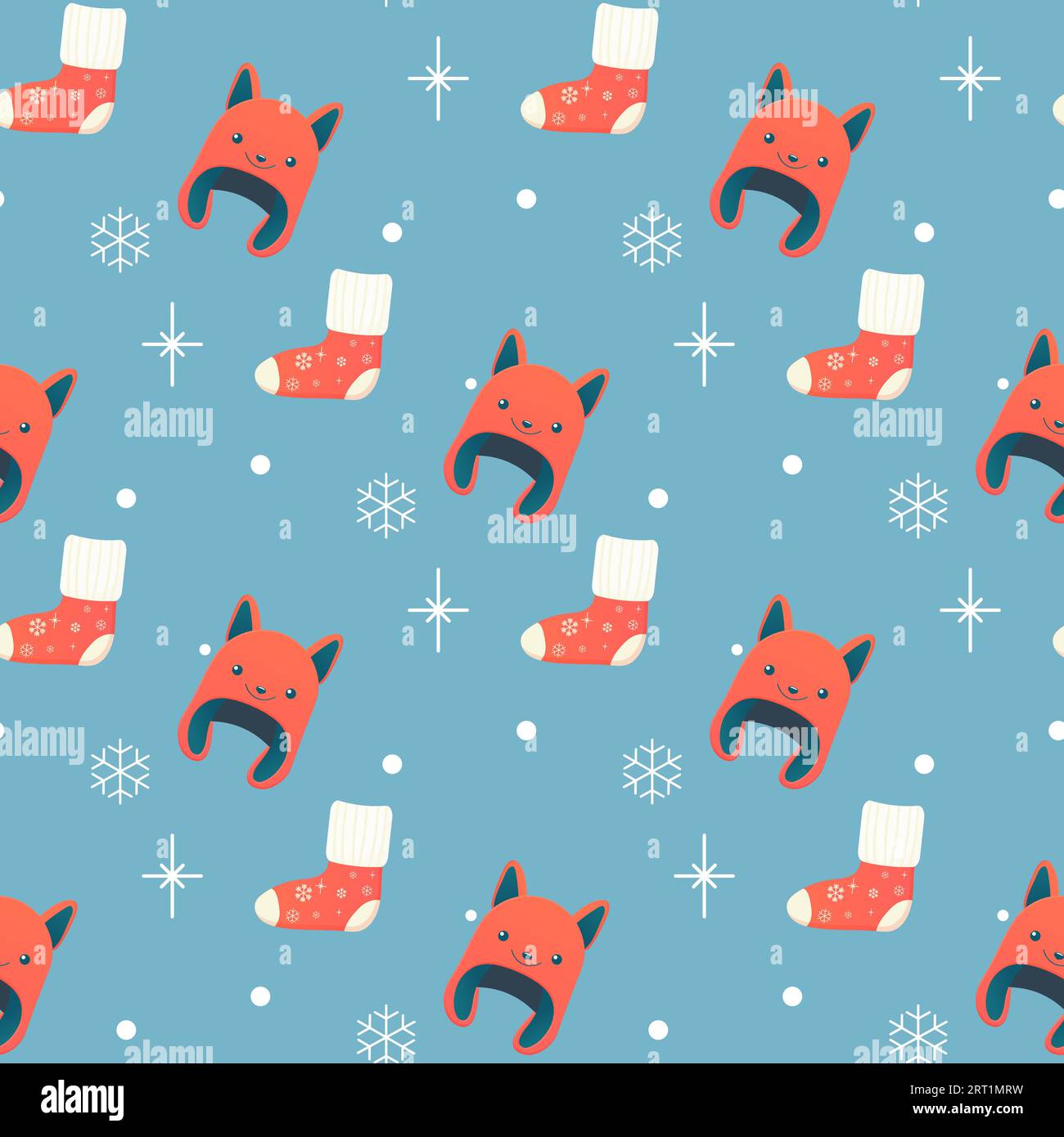 Seamless pattern, winter accessories, hat, socks, antlers, bells. Vector illustration Stock Vector
