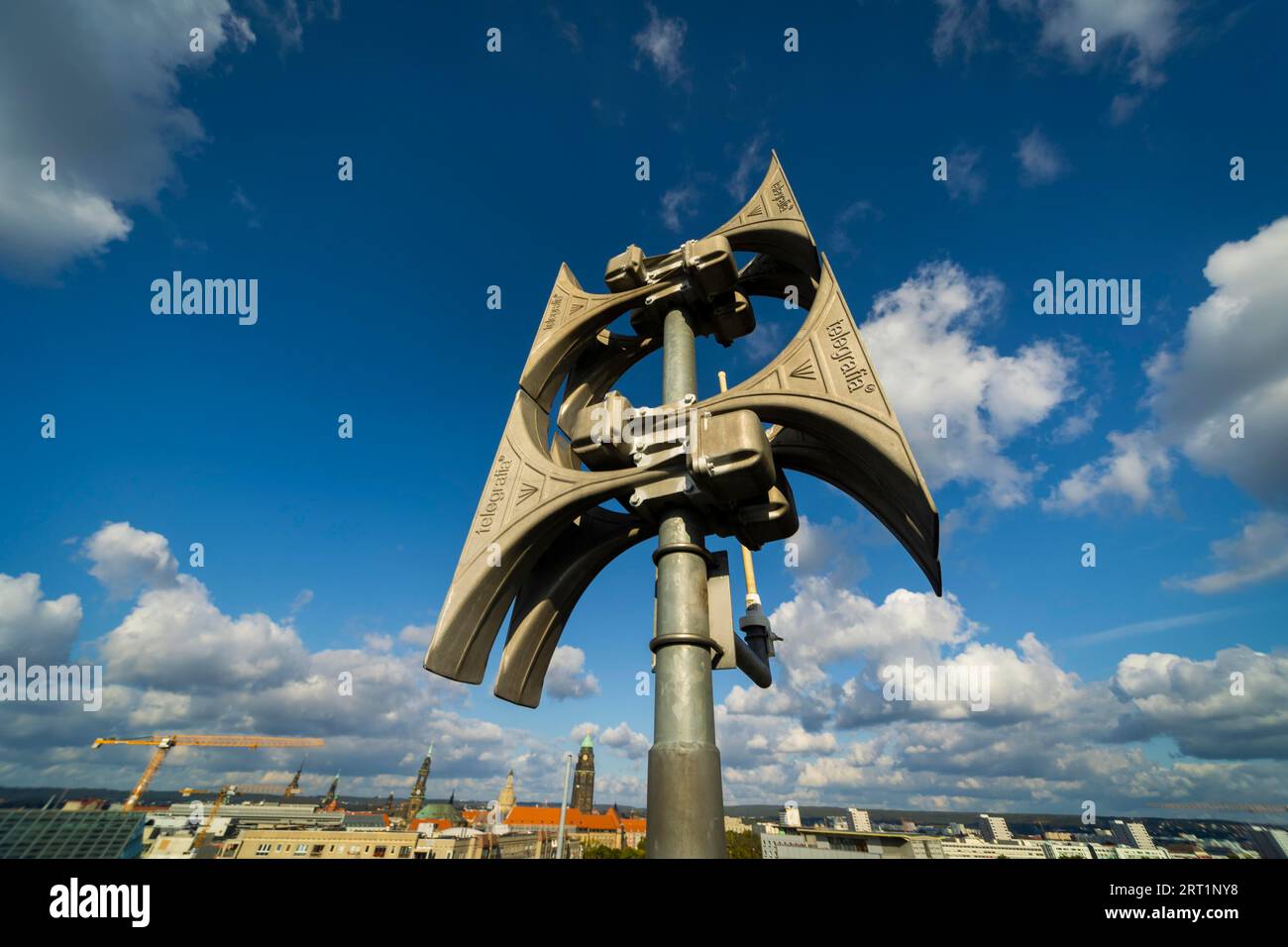 Siren system on a high-rise building in Dresden. It is used to warn the population quickly and effectively in exceptional dangerous situations and to Stock Photo