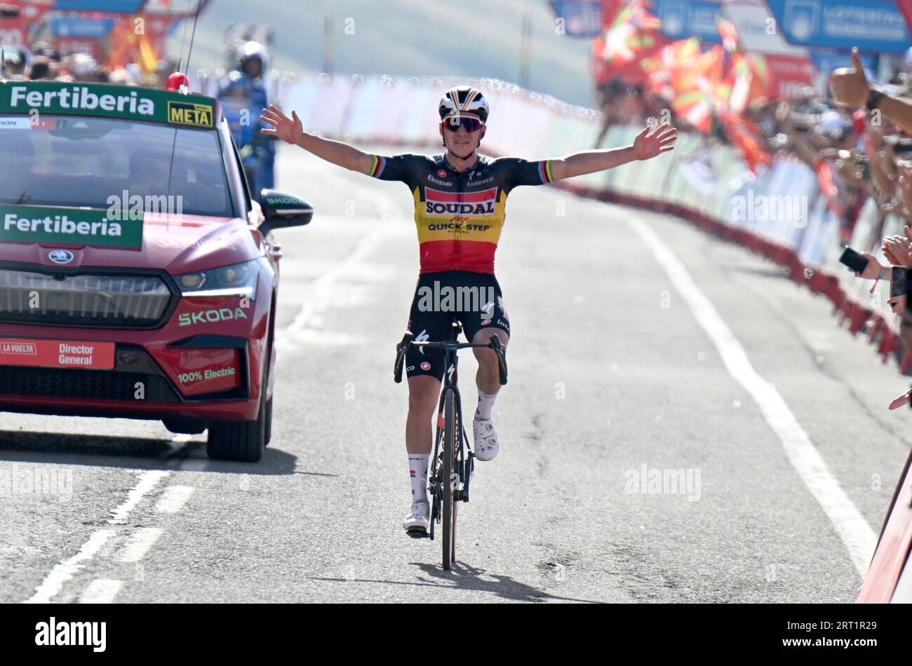 Remco Evenepoel Soudal Quickstep Champion of Belgium bounces back from yesterdays 27 minute loss to win teh stage and gain 8 minutes back Stock Photo