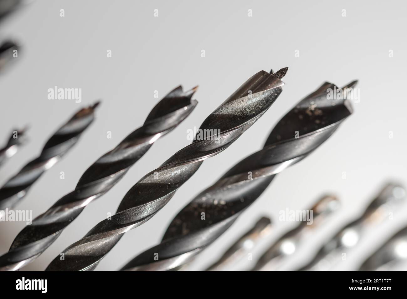 Detail of set of various drills in different sizes for wood, iron and