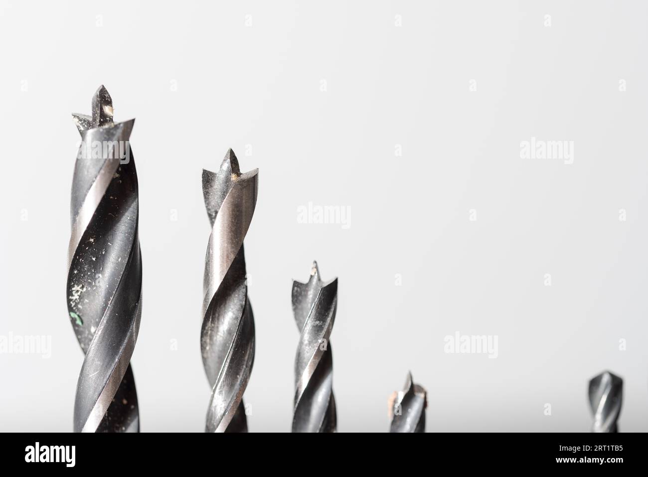 Detail of set of various drills in different sizes for wood, iron and