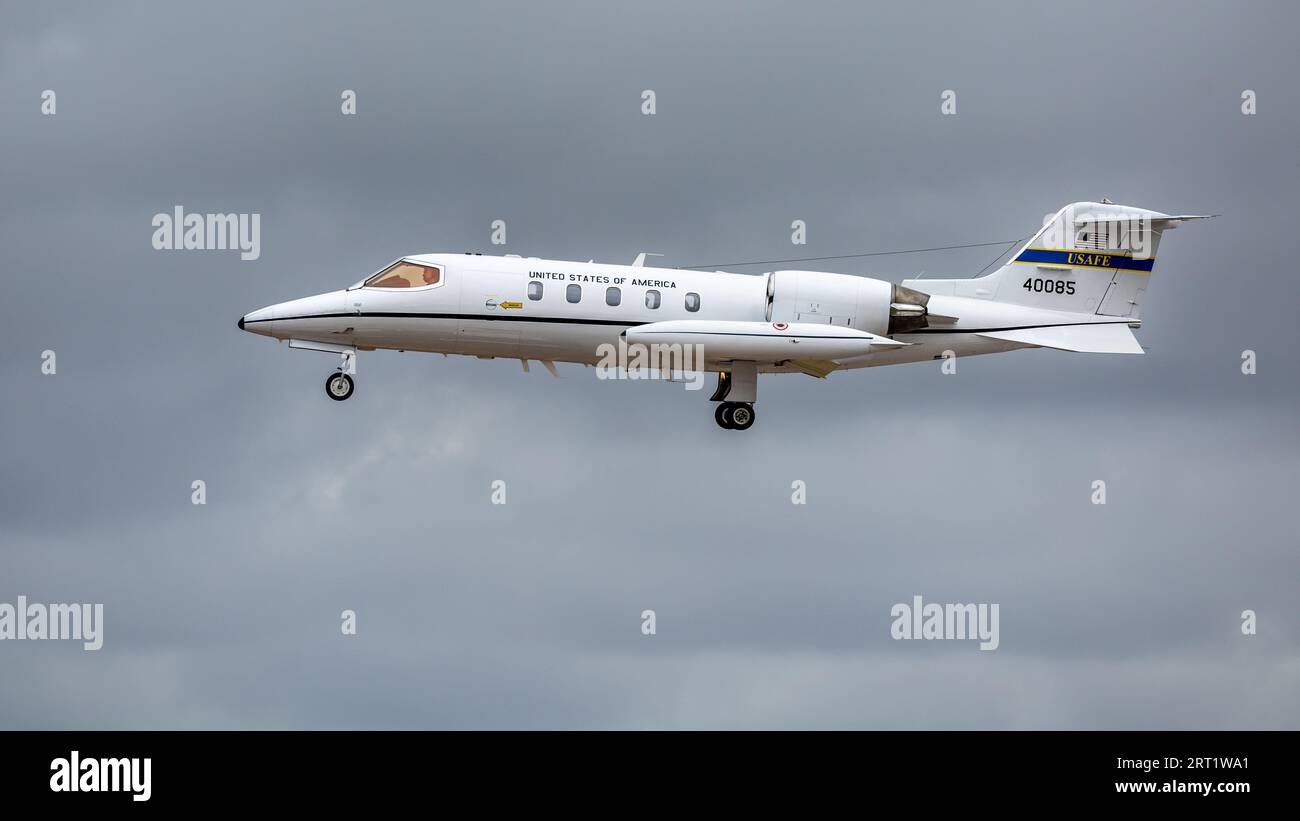 United States Air Force - Learjet 35 C-21A, arriving at RAF Fairford to take park in the Royal International Air Tattoo 2023. Stock Photo