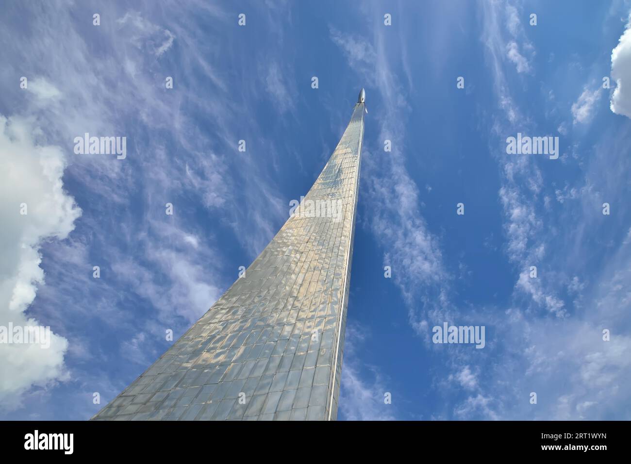 Moscow, Russia, august 25, 2020: monument to the Conquerors of space in the Cosmonautics Museum, height 107 meters, created in 1964. Moscow, Russia Stock Photo