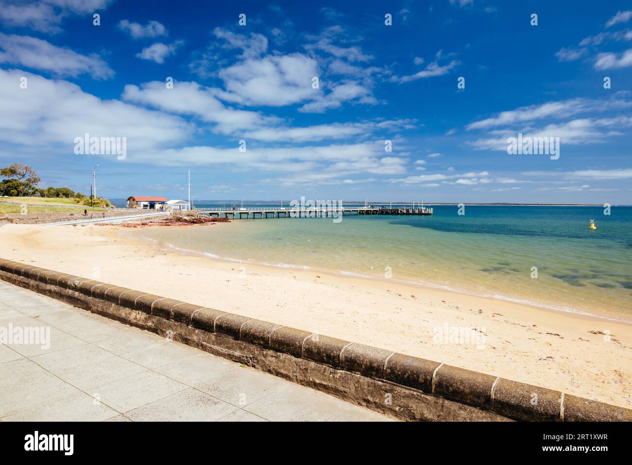 Cowes Foreshore and its iconic jetty and beach on a warm summer's day in Philip Island, Australia Stock Photo
