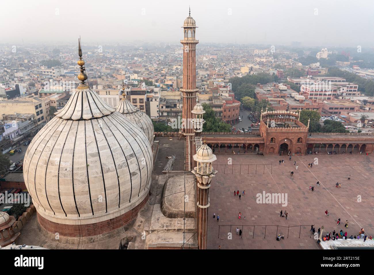 Delhi, India, December 04, 2019: Aerial view of Jama Masjid from one of the minaret towers Stock Photo