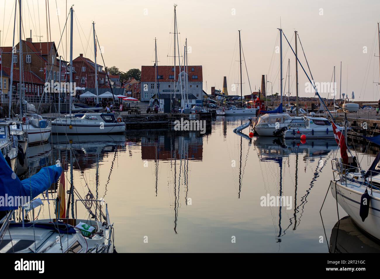 Bornholm, Denmark, August 6, 2020: Sailboats anchored at the small harbor in Allinge Stock Photo