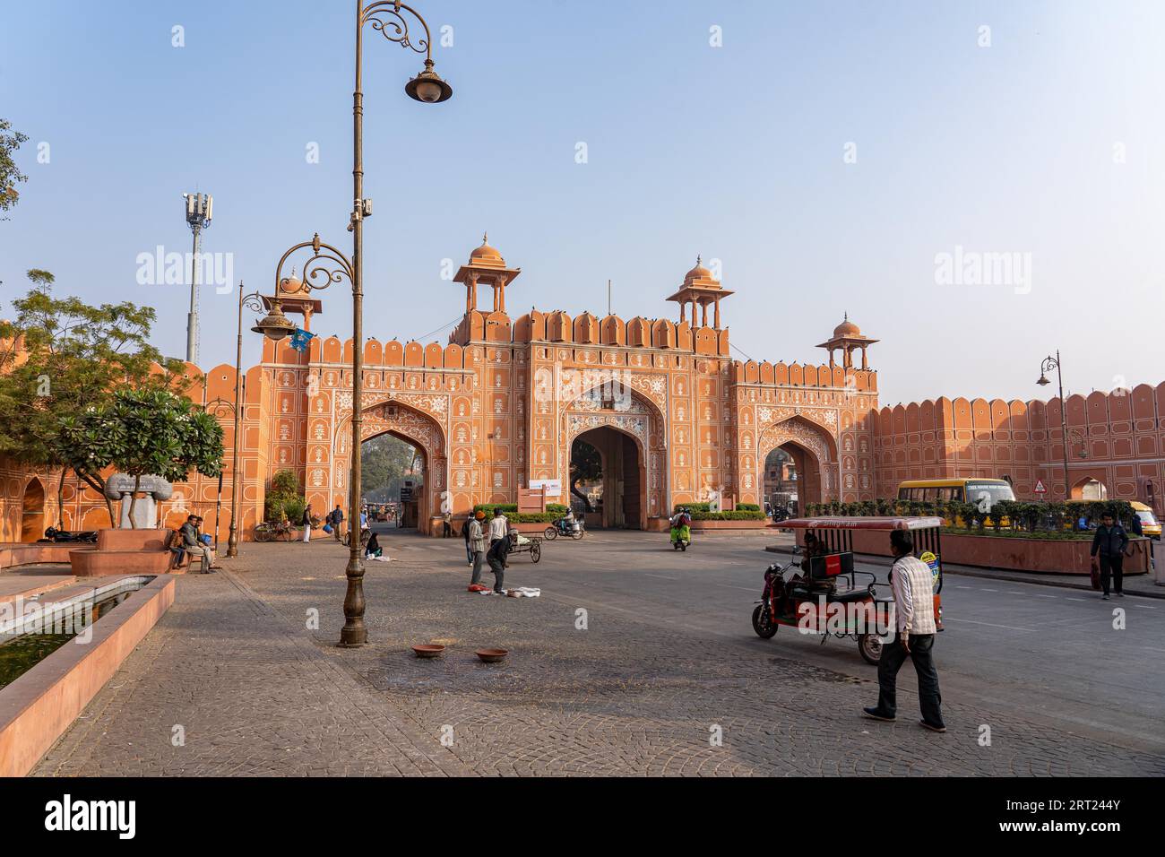 Jaipur, India, December 11, 2019: Ajmeri Gate, a pink city gate to the historical city centre Stock Photo