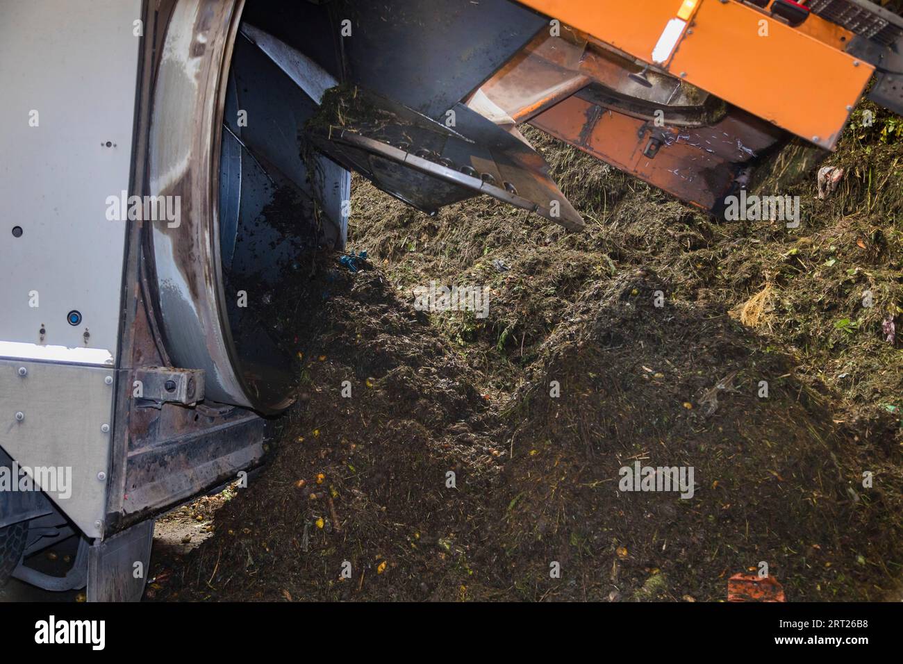 A disposal vehicle from the company Becker Umwelttechnik, delivers the contents of organic waste