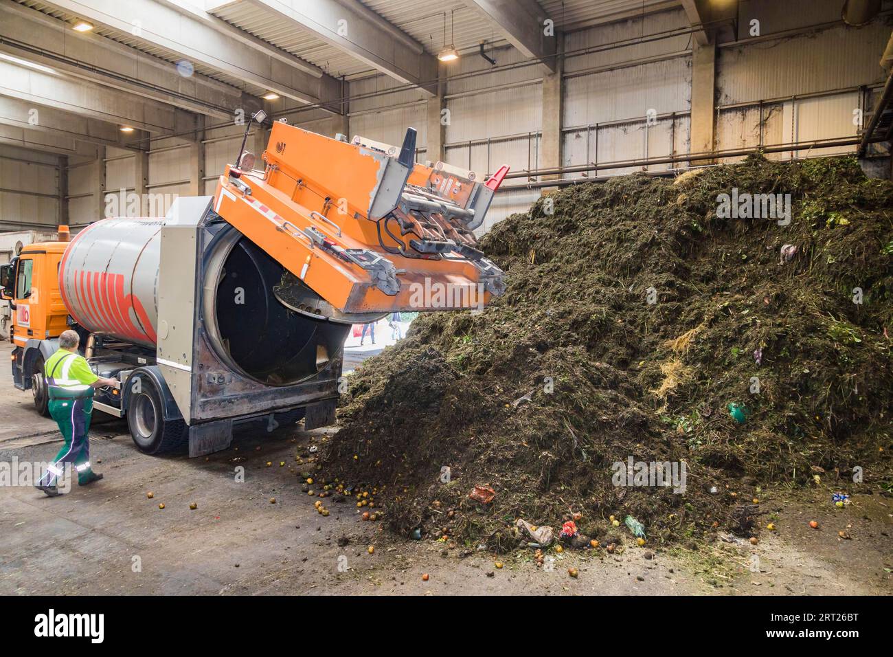 A disposal vehicle from the company Becker Umwelttechnik, delivers the contents of organic waste