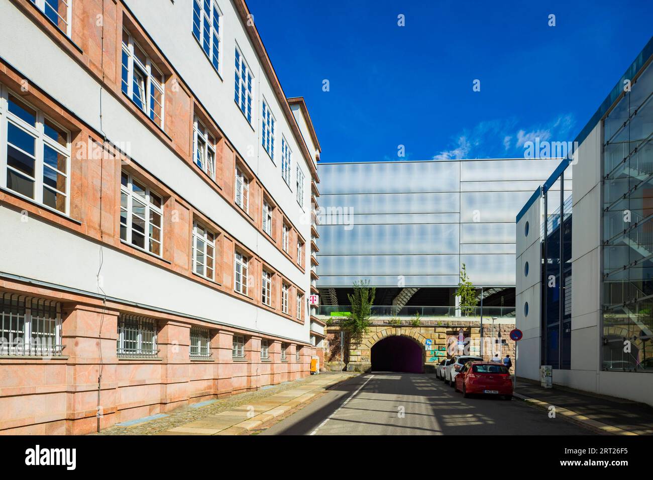 Georgstrasse with multi-storey car park, railway station and access to the bacilli tube Stock Photo