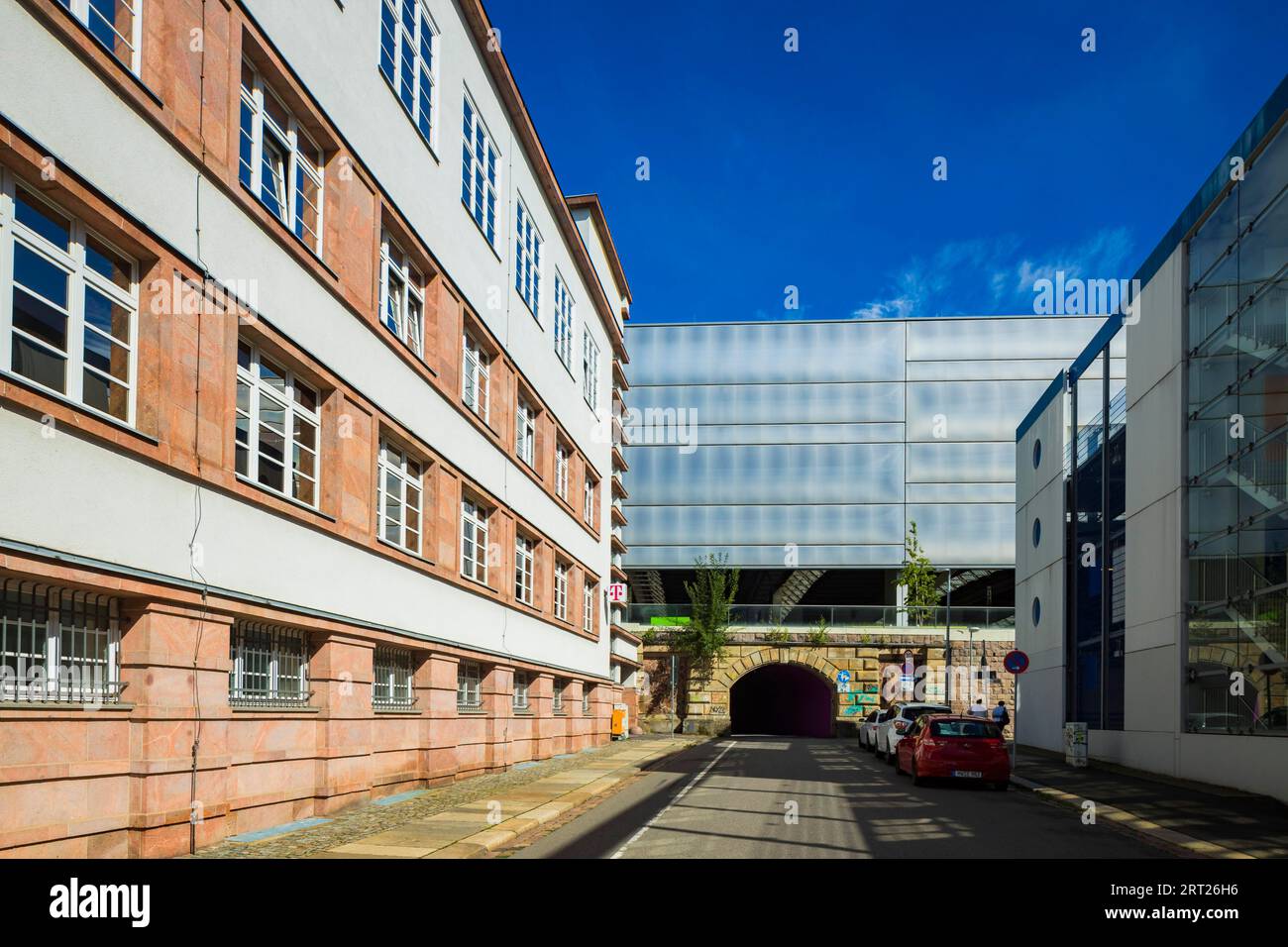 Georgstrasse with multi-storey car park, railway station and access to the bacilli tube Stock Photo